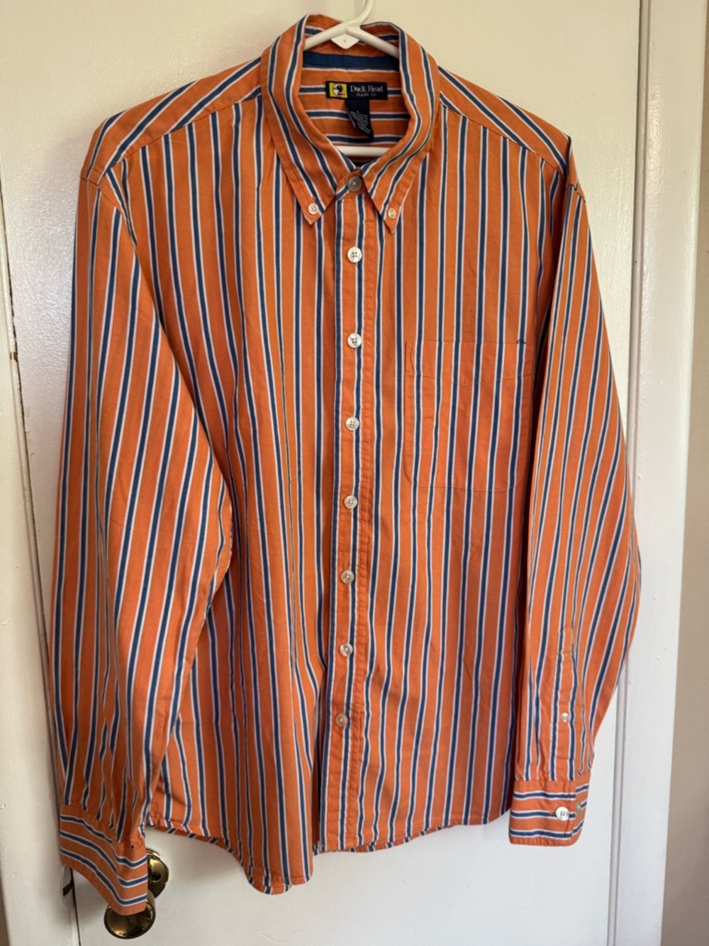 Duck Head Orange Button-Down Shirt with Navy &‎ White Stripes
